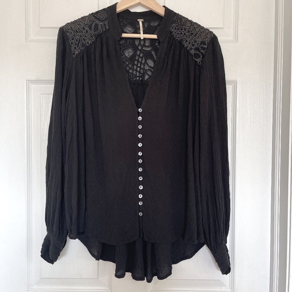 Free People Blouse with Metallic Silver Embroidery Sz S Gently Used